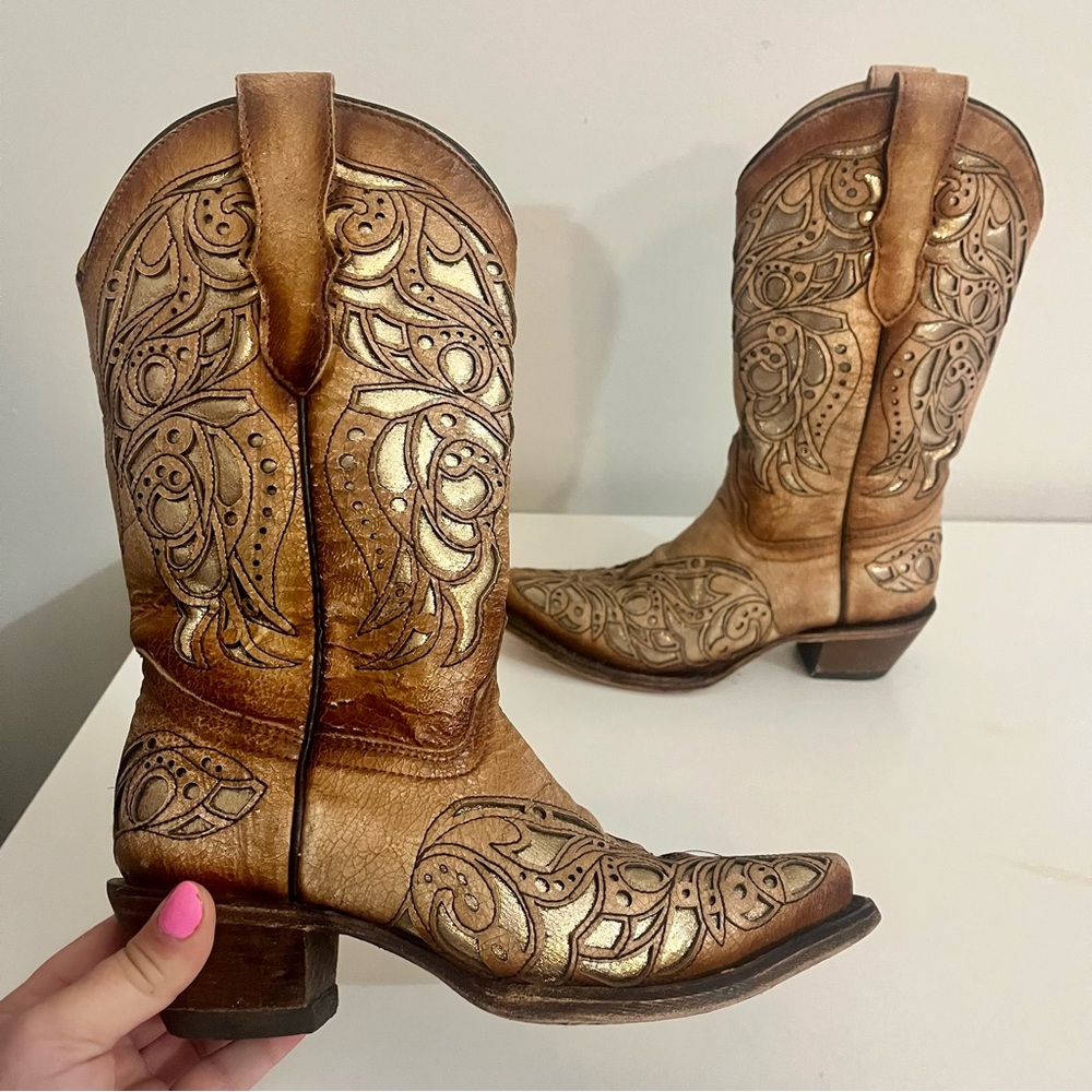 Corral Teens Leather Western Boots Size 2